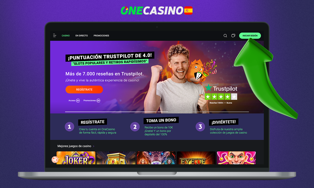 Para registrarte en One Casino tienes que hacer clic en el botón entrar
