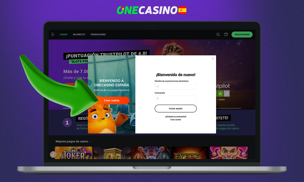 Para iniciar el proceso de registro en One Casino, haga clic en el botón correspondiente