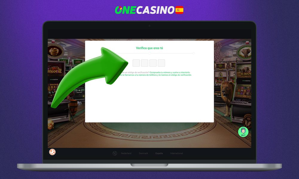 Para completar su registro en One Casino - debe introducir el código que se envió a su teléfono